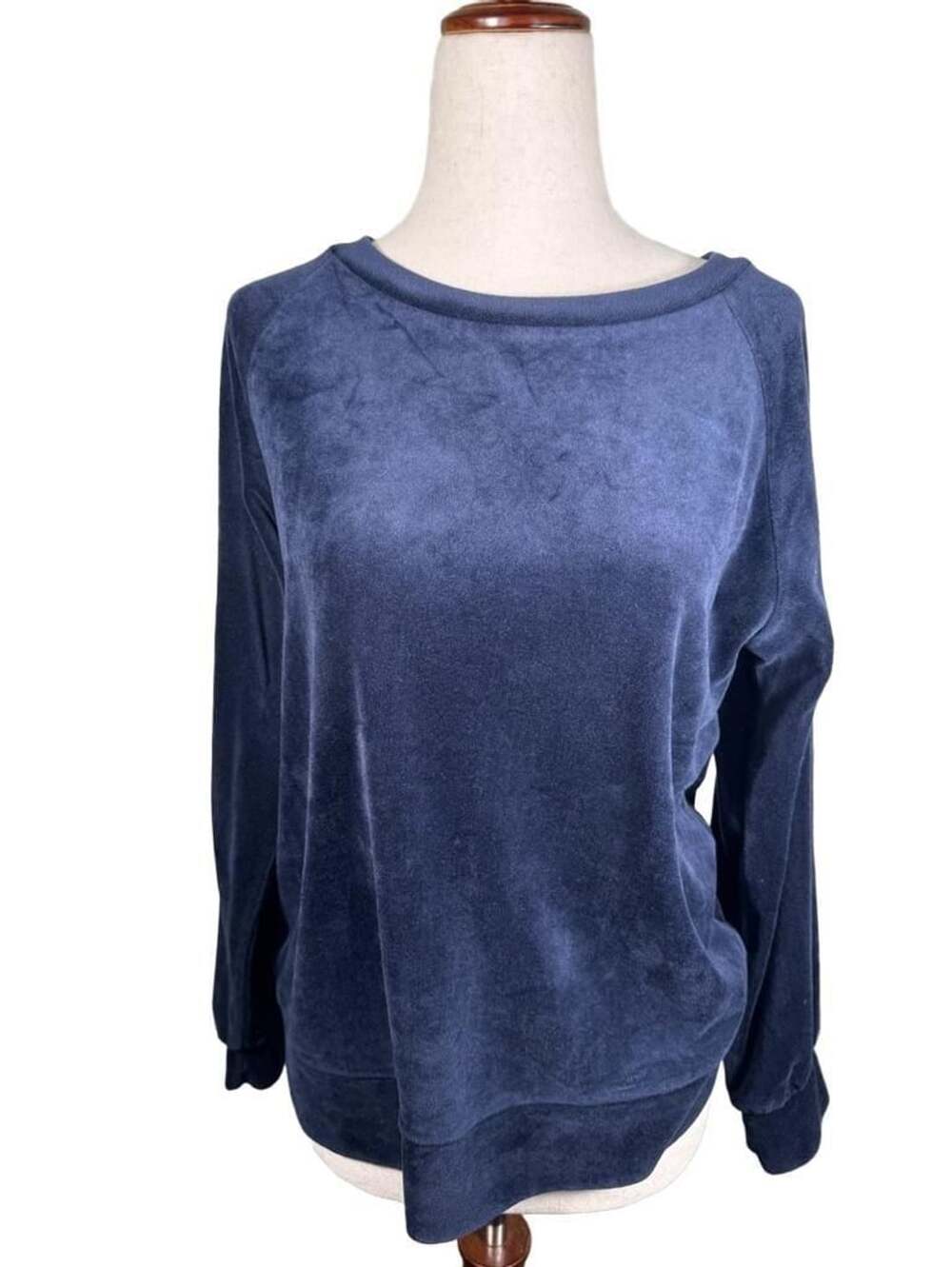 Loft Velour Sweatshirt Size S Navy Blue Pullover Top h1445
